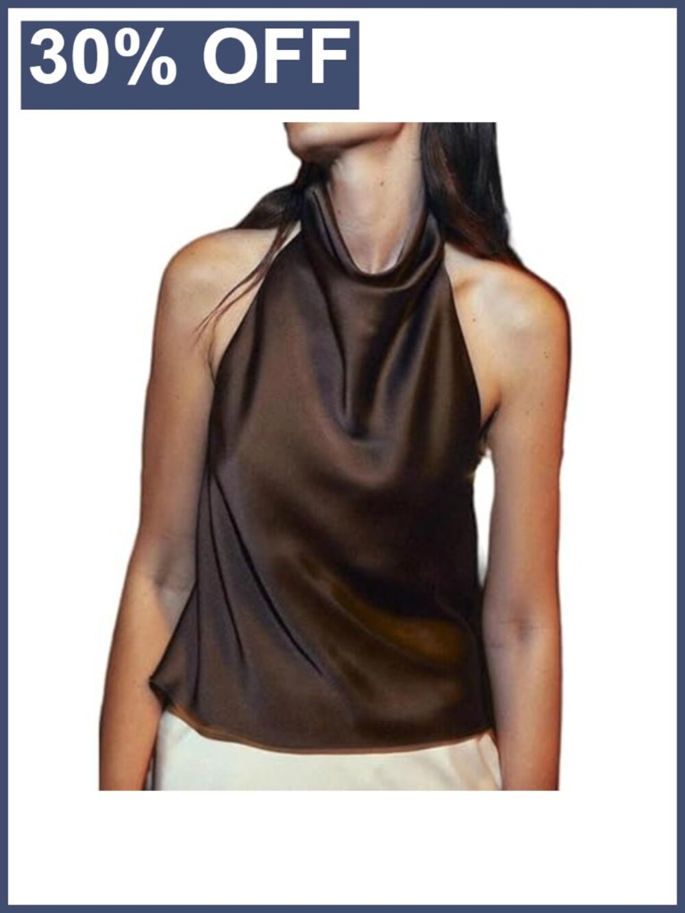 Satin Silk Cowl Neck Backless Halter Tank Top Elegant Going Out Clubwear